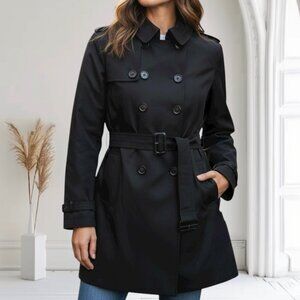 Jane Post Women's Black Downtown Trench Coat Size‎ L With Zip-out Liner NWT $495